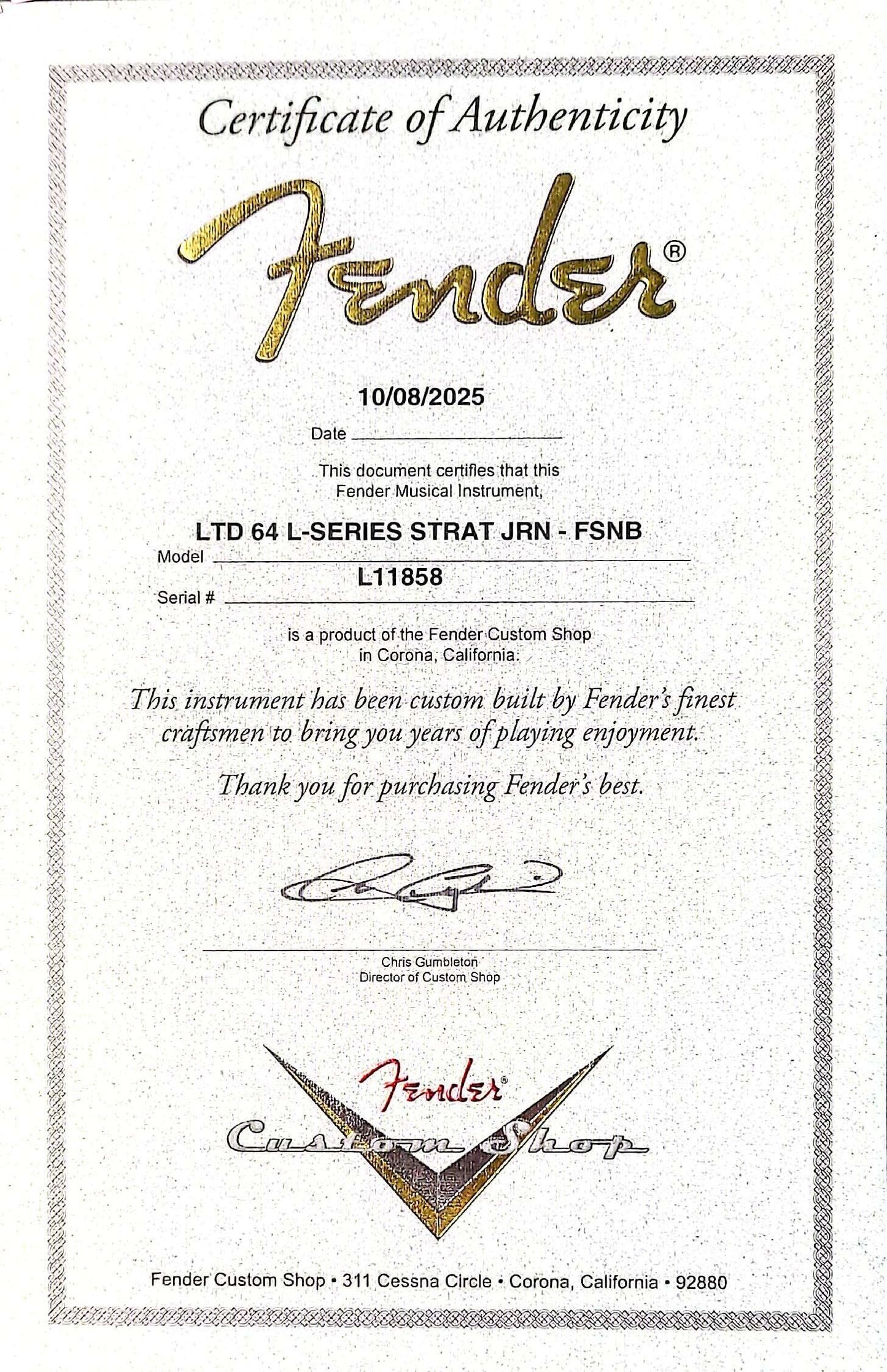 Fender Custom Shop 64 L-Series Stratocaster Journeyman - Faded Sonic Blue