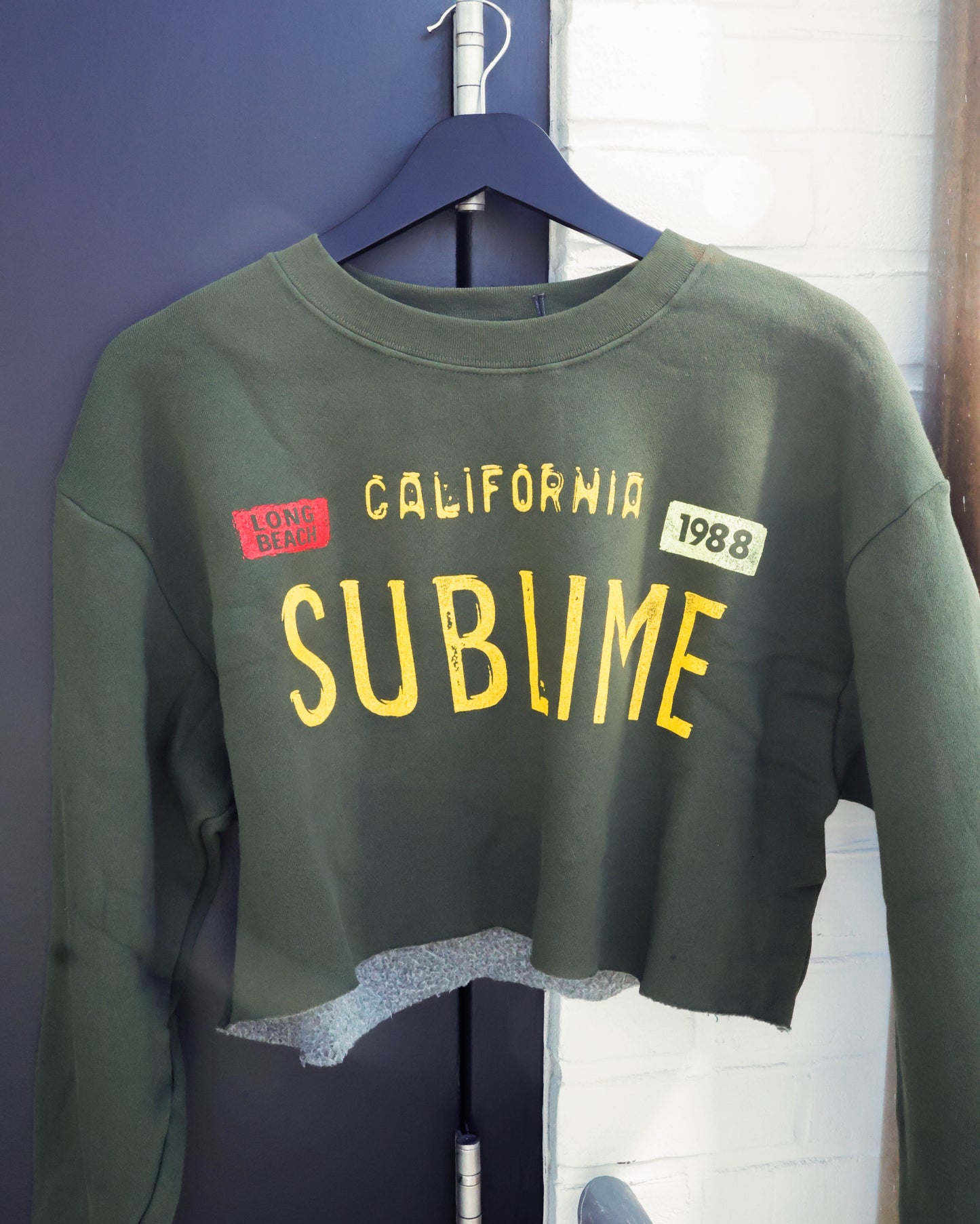 Women's Sublime License Plate Cut Off Sweatshirt - Military Green