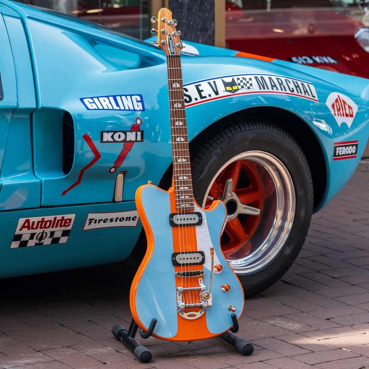 Powers Electric A-Type FF42 Two-Tone w/ Racing Stripe - Gulf Powder Blue & Marigold