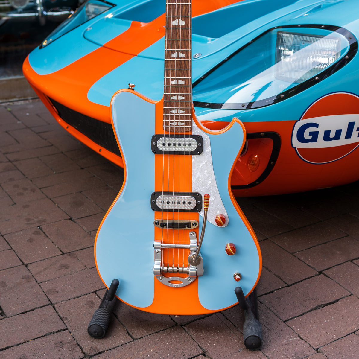 Powers Electric A-Type FF42 Two-Tone w/ Racing Stripe - Gulf Powder Blue & Marigold