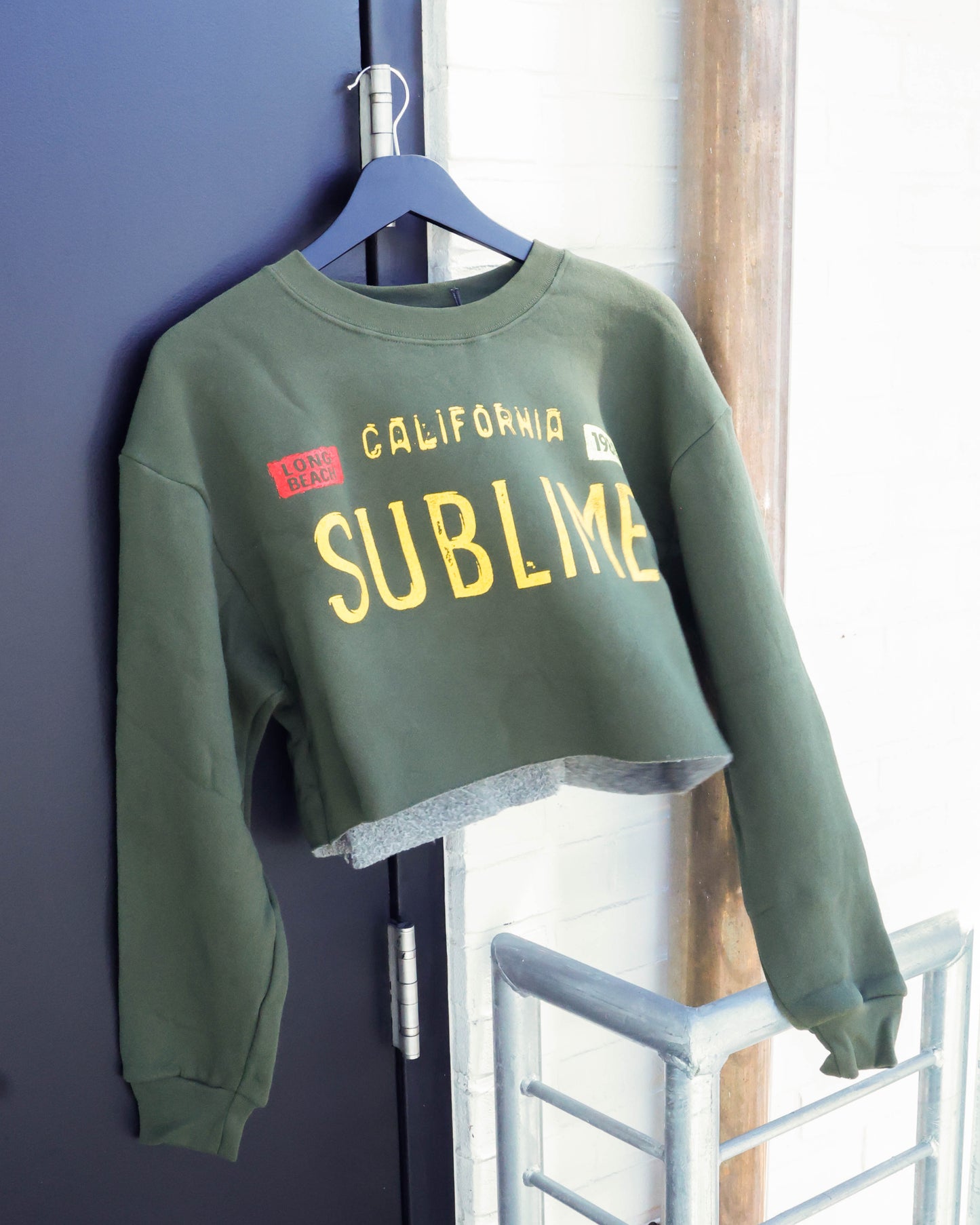 Women's Sublime License Plate Cut Off Sweatshirt - Military Green