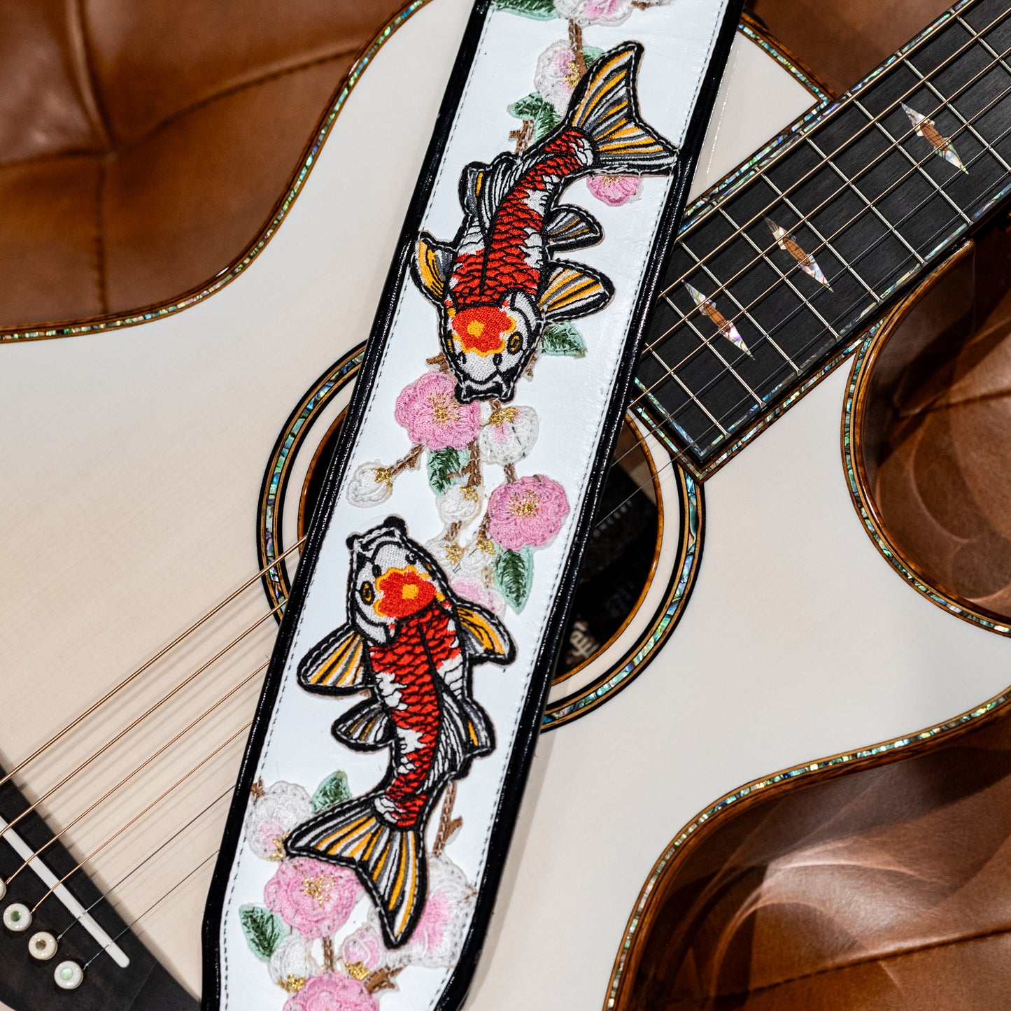JH Custom Blossoms & Koi Guitar Strap