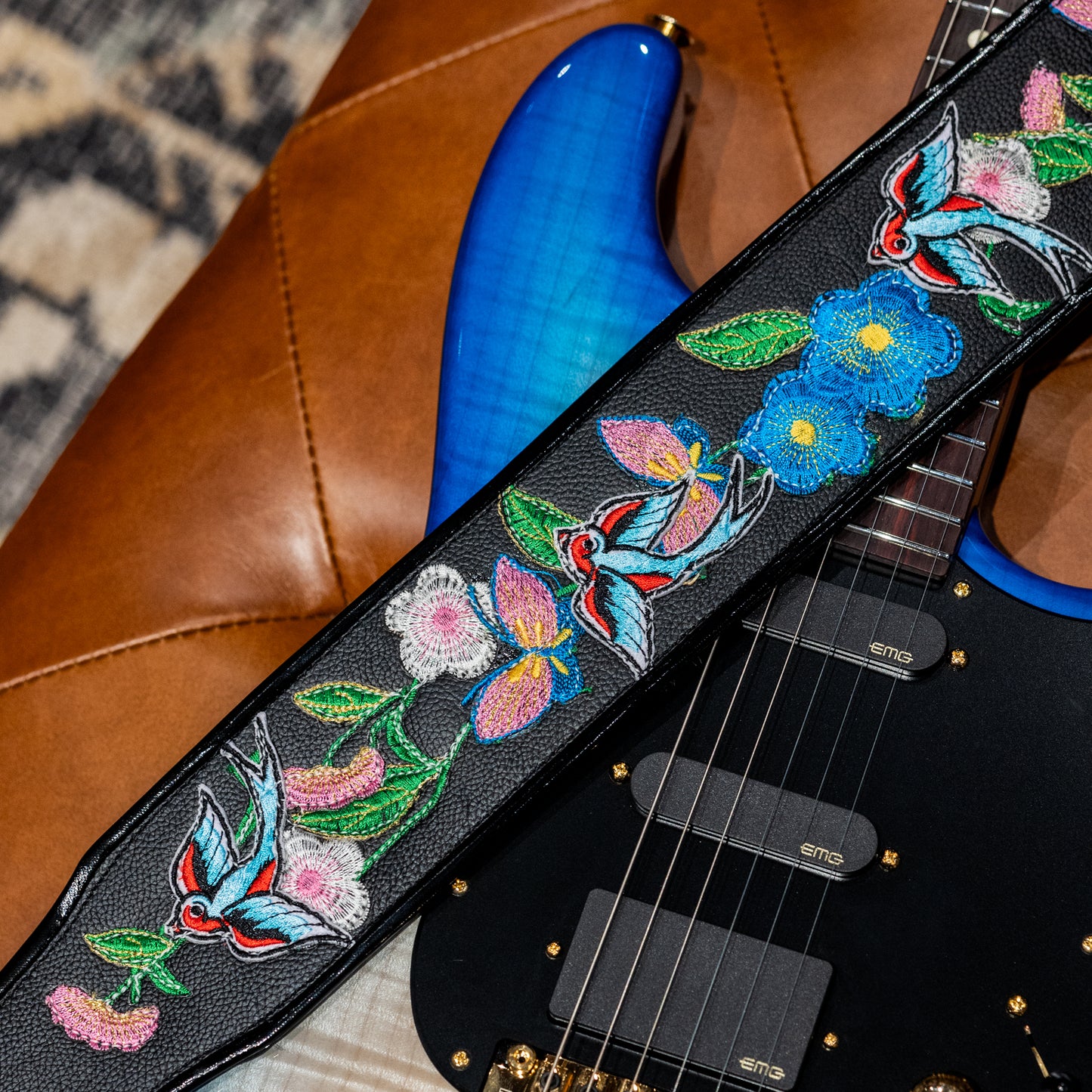 JH Custom Swallows in Flight Guitar Strap