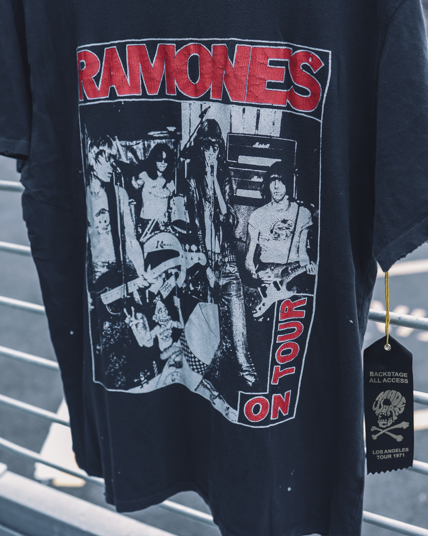 Madeworn Ramones On Tour Band Tee in Coal Close Up