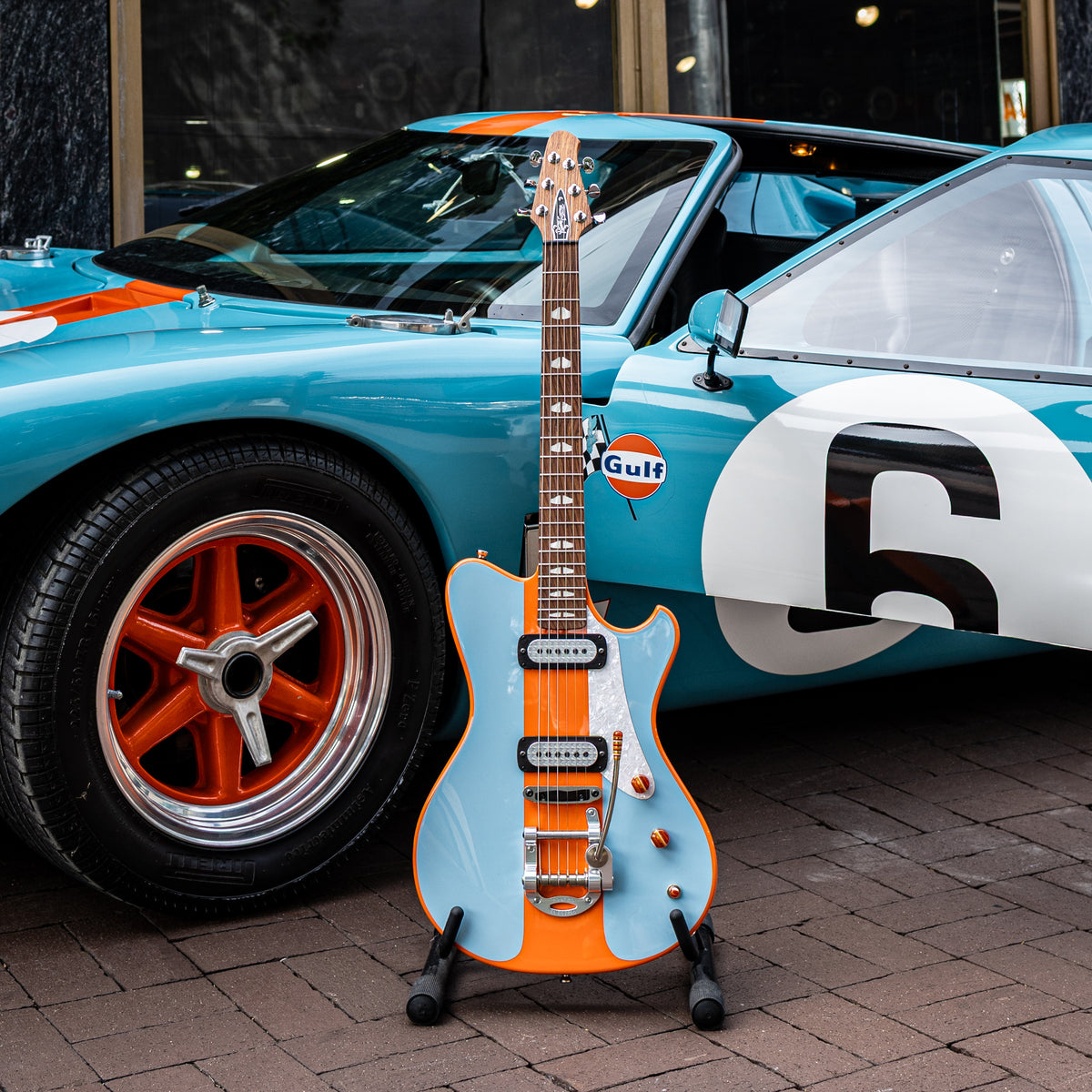 Powers Electric A-Type FF42 Two-Tone w/ Racing Stripe - Gulf Powder Blue & Marigold