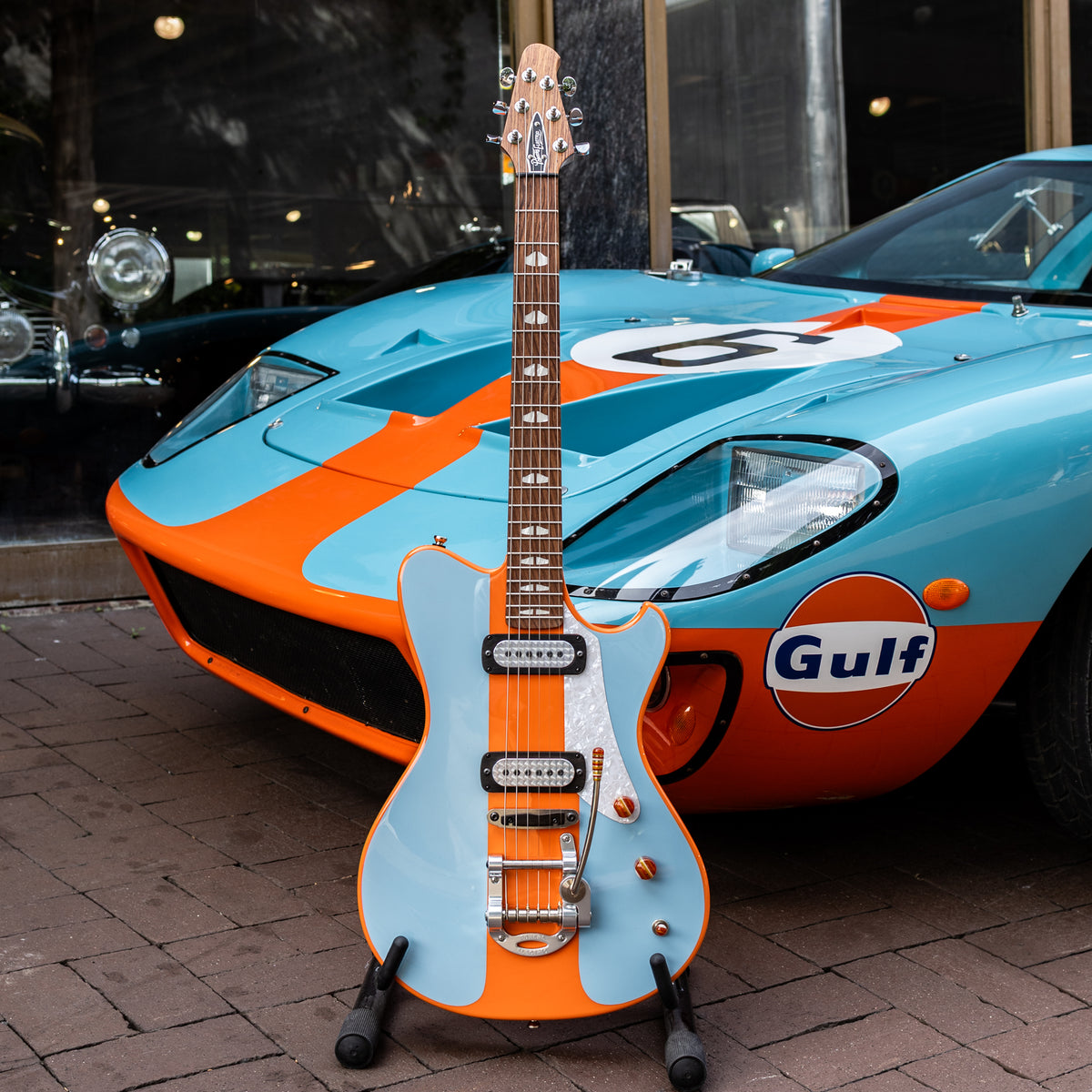 Powers Electric A-Type FF42 Two-Tone w/ Racing Stripe - Gulf Powder Blue & Marigold