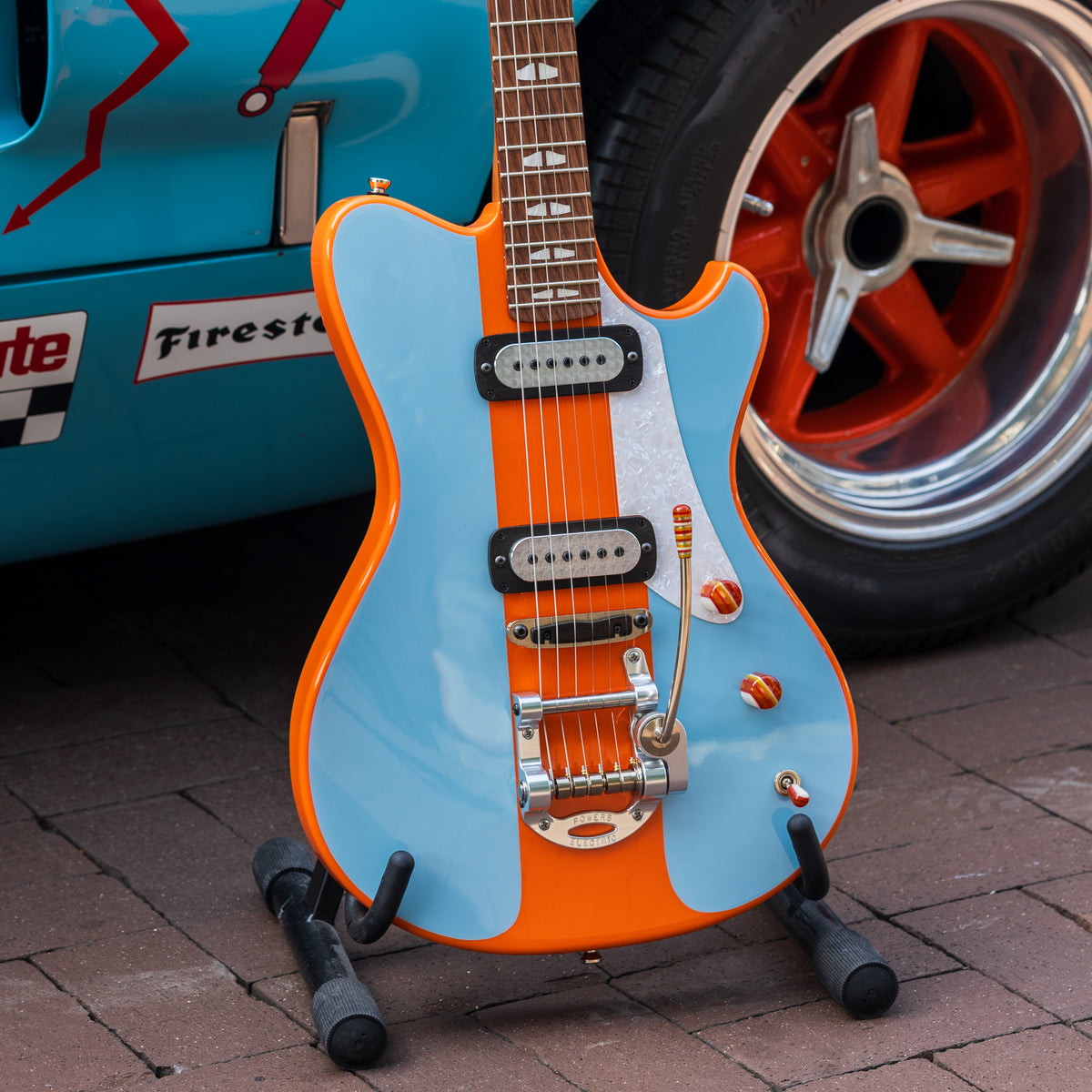 Powers Electric A-Type FF42 Two-Tone w/ Racing Stripe - Gulf Powder Blue & Marigold