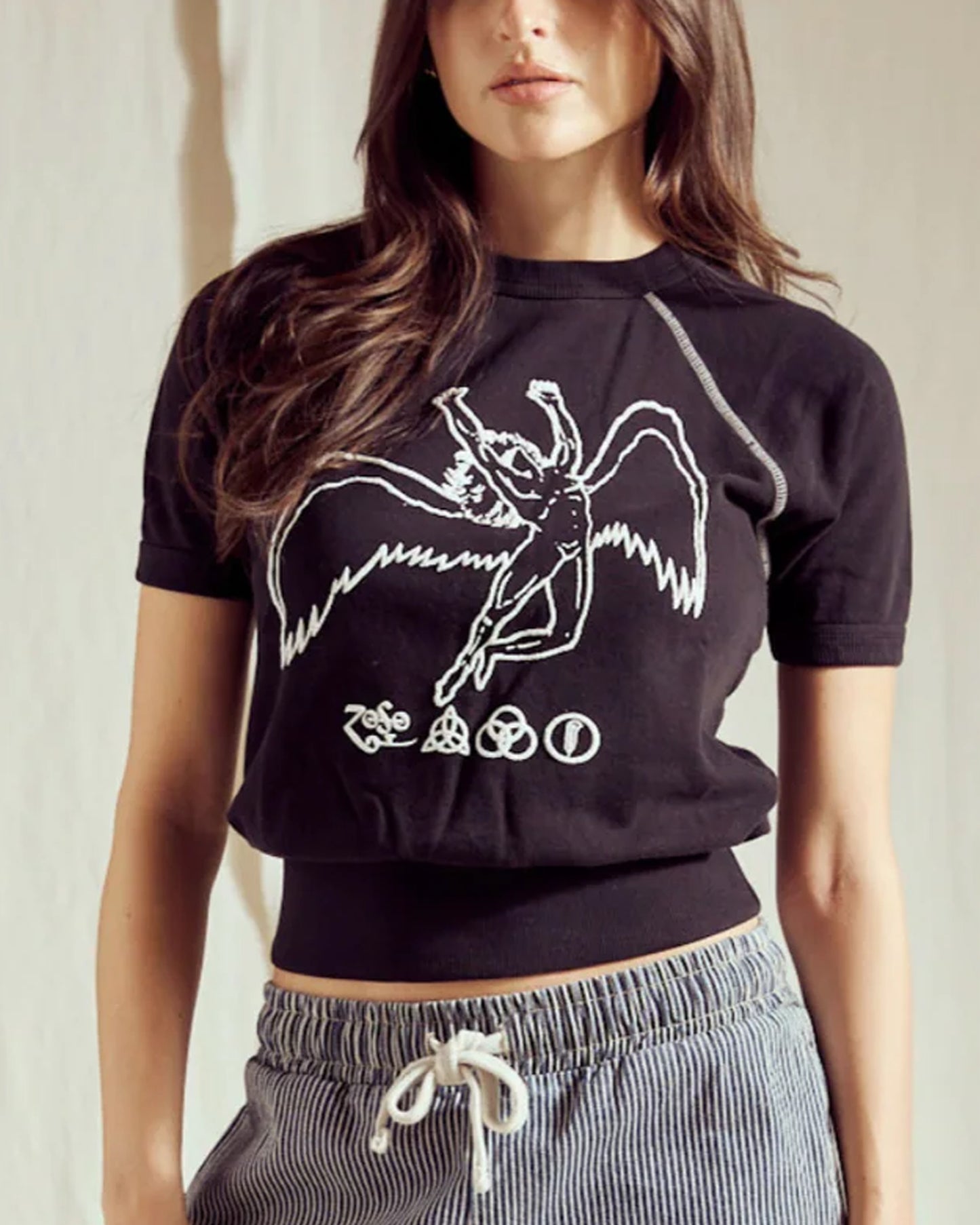 Women's Led Zeppelin Short Sleeve Icarus Raglan - Black